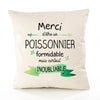 Housse de Coussin Premium Merci Poissonnier Inoubliable - Coton Canvas Fairtrade Beige Idée Cadeau Décoration Canapé