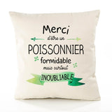 Housse de Coussin Premium Merci Poissonnier Inoubliable - Coton Canvas Fairtrade Beige Idée Cadeau Décoration Canapé
