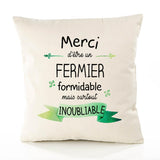 Housse de Coussin Premium Merci Fermier Inoubliable - Coton Canvas Fairtrade Beige Idée Cadeau Décoration Canapé