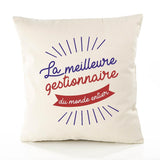 Housse de Coussin Premium gestionnaire Meilleure Monde - Coton Canvas Fairtrade Beige Idée Cadeau Décoration Canapé