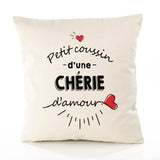 Housse de Coussin Premium Cherie d'amour - Coton Canvas Fairtrade Beige Idée Cadeau Décoration Canapé 40x40