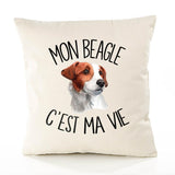 Housse de Coussin Premium Beagle - Coton Canvas Fairtrade Beige Idée Cadeau Décoration Canapé