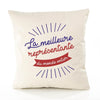 Housse de Coussin Premium représentante Meilleure Monde - Coton Canvas Fairtrade Beige Idée Cadeau Décoration Canapé