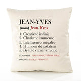 Housse de Coussin Premium Jean-Yves Définition - Coton Canvas Fairtrade Beige Idée Cadeau Décoration Canapé 40x40
