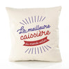 Housse de Coussin Premium caissière Meilleure Monde - Coton Canvas Fairtrade Beige Idée Cadeau Décoration Canapé