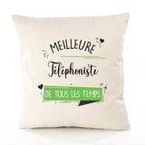 Housse de Coussin Premium Téléphoniste Meilleure Temps Femme - Coton Canvas Fairtrade Beige Idée Cadeau Décoration Canapé