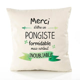 Housse de Coussin Premium Merci Pongiste Inoubliable - Coton Canvas Fairtrade Beige Idée Cadeau Décoration Canapé