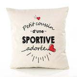 Housse de Coussin Premium Sportive d'amour - Coton Canvas Fairtrade Beige Idée Cadeau Décoration Canapé 40x40