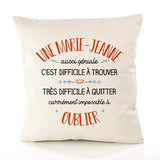 Housse de Coussin Premium Une Marie-Jeanne Aussi géniale - Coton Canvas Fairtrade Beige Idée Cadeau Décoration Canapé
