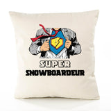 Housse de Coussin Premium Super SNOWBOARDEUR - Coton Canvas Fairtrade Beige Idée Cadeau Décoration Canapé