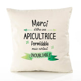 Housse de Coussin Premium Merci Apicultrice Inoubliable Femme - Coton Canvas Fairtrade Beige Idée Cadeau Décoration Canapé