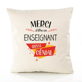 Housse de Coussin Premium Merci Enseignant Génial - Coton Canvas Fairtrade Beige Idée Cadeau Décoration Canapé