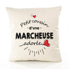 Housse de Coussin Premium Marcheuse d'amour - Coton Canvas Fairtrade Beige Idée Cadeau Décoration Canapé 40x40