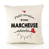 Housse de Coussin Premium Marcheuse d'amour - Coton Canvas Fairtrade Beige Idée Cadeau Décoration Canapé 40x40