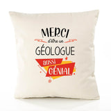 Housse de Coussin Premium Merci Géologue Génial - Coton Canvas Fairtrade Beige Idée Cadeau Décoration Canapé