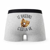 Caleçon Baseball - Humour Boxer Gris Passion Idée Cadeau