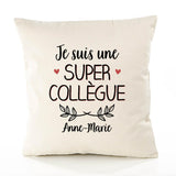 Housse de Coussin Premium Anne-Marie Une Super Collègue - Coton Canvas Fairtrade Beige Idée Cadeau Décoration Canapé