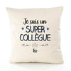 Housse de Coussin Premium Téo Un Super Collègue - Coton Canvas Fairtrade Beige Idée Cadeau Décoration Canapé