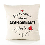 Housse de Coussin Premium Aide-Soignante d'amour 2 - Coton Canvas Fairtrade Beige Idée Cadeau Décoration Canapé 40x40