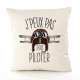 Housse de Coussin Premium Aviation Pilote Version Blanc - Coton Canvas Fairtrade Beige Idée Cadeau Décoration Canapé