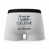 Caleçon Jean - Christophe Un Super Collègue - Humour Boxer Gris Idée Cadeau