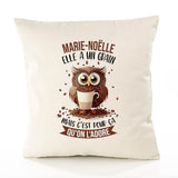 Housse de Coussin Premium Marie-Noëlle Chouette Grain - Coton Canvas Fairtrade Beige Idée Cadeau Décoration Canapé