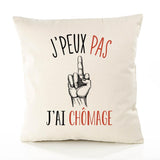 Housse de Coussin Premium chômage Version Blanc - Coton Canvas Fairtrade Beige Idée Cadeau Décoration Canapé