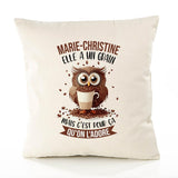Housse de Coussin Premium Marie-Christine Chouette Grain - Coton Canvas Fairtrade Beige Idée Cadeau Décoration Canapé