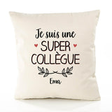 Housse de Coussin Premium Ema Une Super Collègue - Coton Canvas Fairtrade Beige Idée Cadeau Décoration Canapé