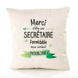 Housse de Coussin Premium Merci Secrétaire Inoubliable Femme - Coton Canvas Fairtrade Beige Idée Cadeau Décoration Canapé