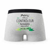 Caleçon Merci Controleur Inoubliable - Humour Boxer Gris Idée Cadeau