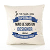 Housse de Coussin Premium Je ne suis Pas superhomme mais Je suis Designer Donc C'est Presque pareil - Coton Canvas Fairtrade Beige Idée Cadeau Décoration Canapé 40x40