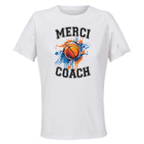 Maillot de Sport Femme pour Merci Basket Coach - T-Shirt Respirant Polyester Manches Courtes - Cadeau Sportive Anniversaire Noël Fête des Mères