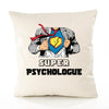 Housse de Coussin Premium Super Psychologue - Coton Canvas Fairtrade Beige Idée Cadeau Décoration Canapé