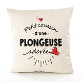 Housse de Coussin Premium Plongeuse d'amour - Coton Canvas Fairtrade Beige Idée Cadeau Décoration Canapé 40x40