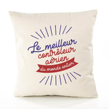 Housse de Coussin Premium Contrôleur aérien' Meilleur Monde - Coton Canvas Fairtrade Beige Idée Cadeau Décoration Canapé