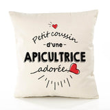 Housse de Coussin Premium Apicultrice d'amour - Coton Canvas Fairtrade Beige Idée Cadeau Décoration Canapé 40x40
