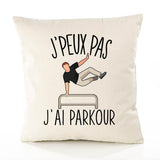 Housse de Coussin Premium Parkour Version Blanc - Coton Canvas Fairtrade Beige Idée Cadeau Décoration Canapé