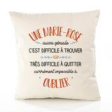 Housse de Coussin Premium Une Marie-Rose Aussi géniale - Coton Canvas Fairtrade Beige Idée Cadeau Décoration Canapé