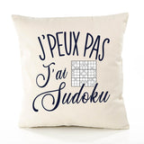 Housse de Coussin Premium Sudoku Version Blanc - Coton Canvas Fairtrade Beige Idée Cadeau Décoration Canapé