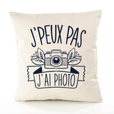 Housse de Coussin Premium Photo Version Blanc - Coton Canvas Fairtrade Beige Idée Cadeau Décoration Canapé