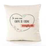 Housse de Coussin Premium cheffe de Cuisine irremplaçable - Coton Canvas Fairtrade Beige Idée Cadeau Décoration Canapé