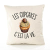 Housse de Coussin Premium Cupcakes - Coton Canvas Fairtrade Beige Idée Cadeau Décoration Canapé