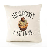 Housse de Coussin Premium Cupcakes - Coton Canvas Fairtrade Beige Idée Cadeau Décoration Canapé