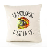 Housse de Coussin Premium Motocross - Coton Canvas Fairtrade Beige Idée Cadeau Décoration Canapé