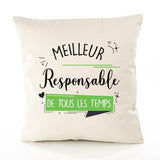 Housse de Coussin Premium Meilleur Responsable de Tous Les Temps 2 - Coton Canvas Fairtrade Beige Idée Cadeau Décoration Canapé