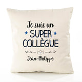 Housse de Coussin Premium Jean-Philippe Un Super Collègue - Coton Canvas Fairtrade Beige Idée Cadeau Décoration Canapé 40x40