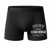 Caleçon Certifié Meilleur Concierge - Face - Humour Boxer Coton Motif Métier Idée Cadeau Anniversaire Noël Homme