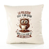 Housse de Coussin Premium La Policière Chouette Grain - Coton Canvas Fairtrade Beige Idée Cadeau Décoration Canapé 40x40
