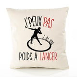 Housse de Coussin Premium Lancer du Poids Version Blanc - Coton Canvas Fairtrade Beige Idée Cadeau Décoration Canapé 40x40